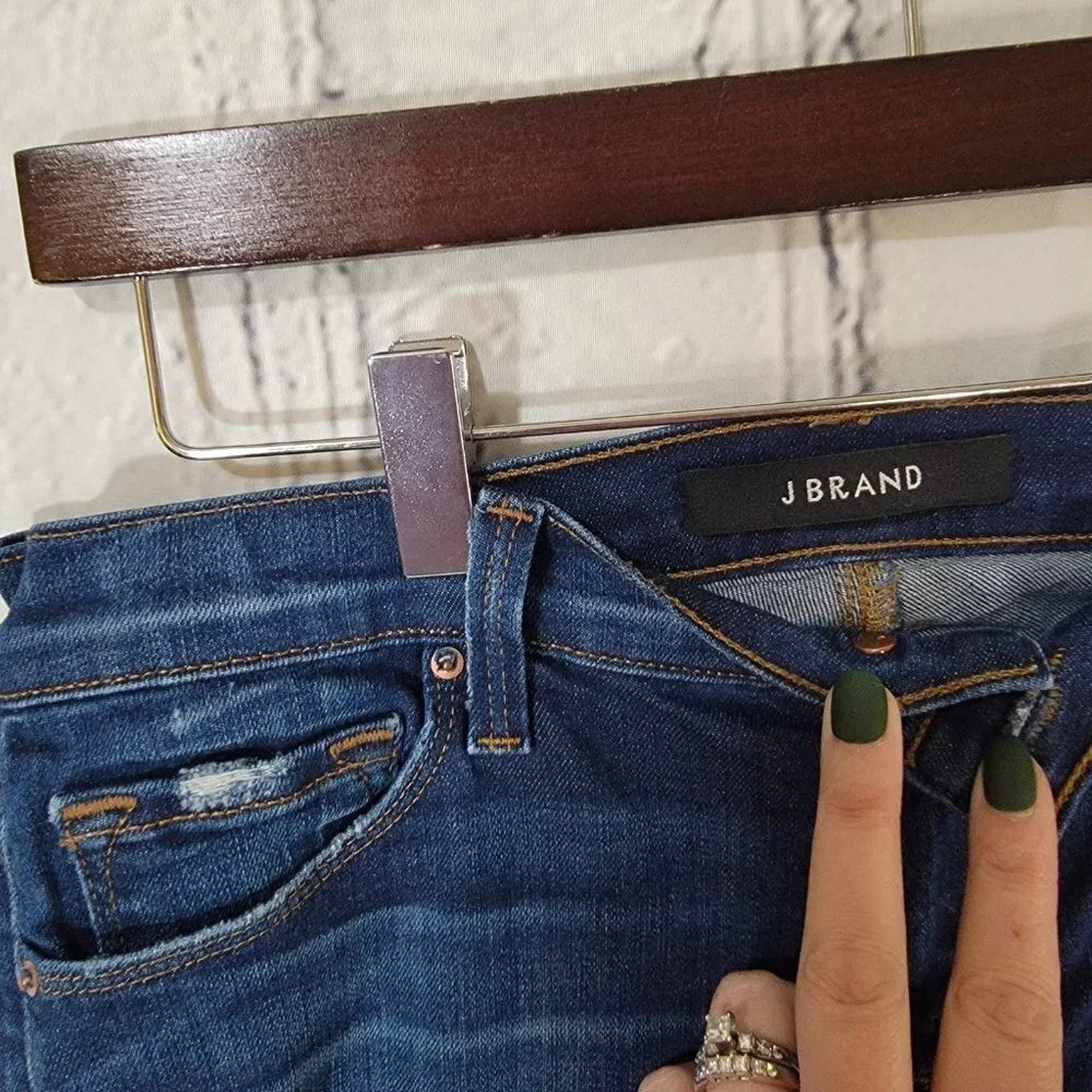 J Brand Dark Wash Distressed Alta Straight Leg Jeans Hi Rise Dark Wash Denim 28 - Picture 2 of 7